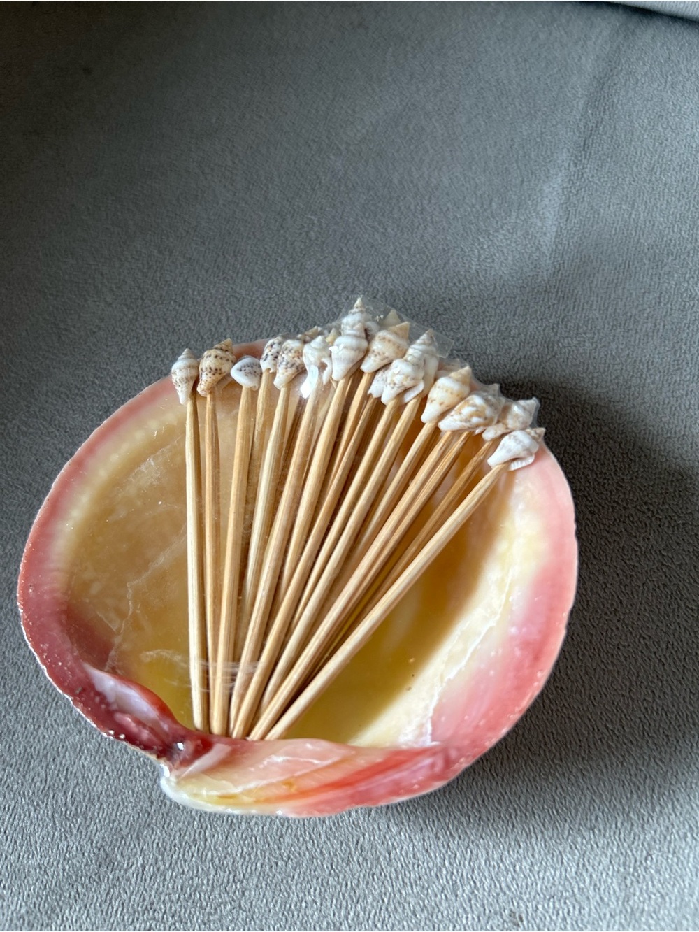 Vintage Real Seashell Cocktail Picks Set in Shell